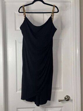 Guess — Black Chain-Strap Cowl Neck Dress